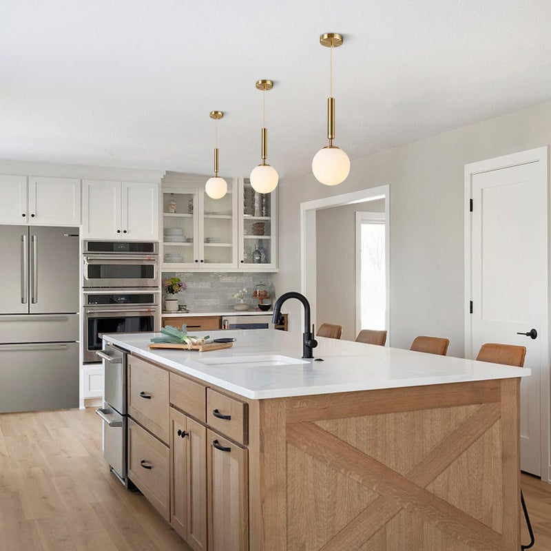KCO Lighting Modern Globe Pendant Lights Kitchen Island Lighting White and Gold Pendant Light Single Pendant Lighting Frosted Glass Hanging Light Brass Vintage Ceiling Light Fixture - Image 4